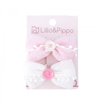 Lillo&Pippo, šnalice za kosu 2/1, roze i bela 
