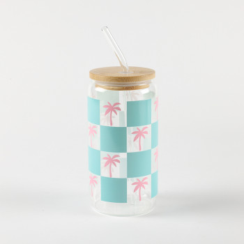 Be Cute Staklena čaša sa slamčicom, palme 