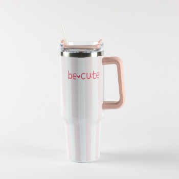 Be Cute termos sa slamčicom roze pruge 1,2l 