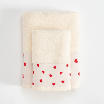 Stefan set peškira bež 30x50 i 50x90, crveno srce 