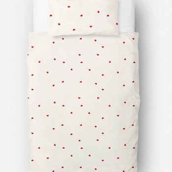 Stefan posteljina 2/1 bež sa crvenim srcem,200x200 