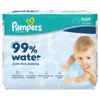Pampers baby vlazne maramice Aqua Water 3x60 kom 
