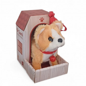 Plišani pas Shiba Inu na povodcu koji hoda I laje 