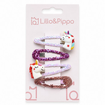 Lillo&Pippo šnalice za kosu 4/1 jednorog šljokice