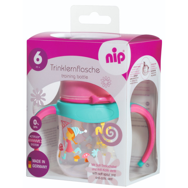 Nip trening flašica sa ručkama za devojčice 150ml, silikon, 6m+