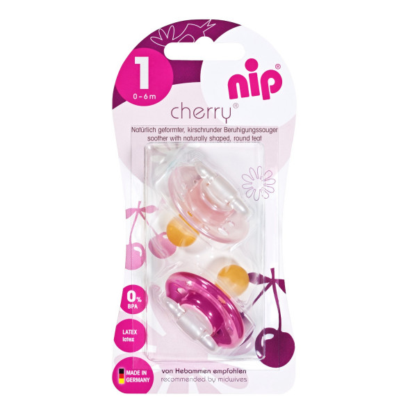 Nip laža višnjica, kaučuk, 0-6m, 2 kom  pink 