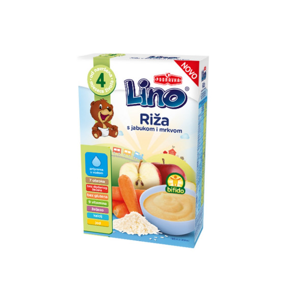 Lino mlečna instant kaša riža, jab.i mrk. 210g 