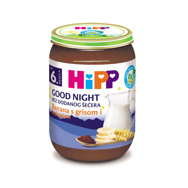 Hipp kašica za l. noć banana, griz i kakao 190g 