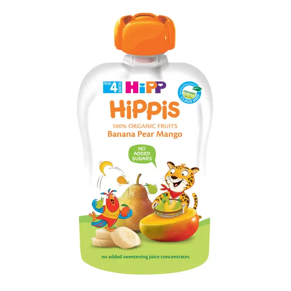 Hipp pouch banana, kruška, mango 100g 