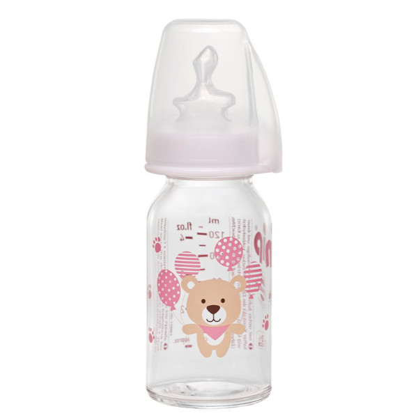 Nip flašica staklena 125ml sil. cucla za čaj 0m+