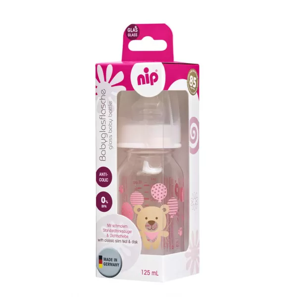 Nip flašica staklena 125ml sil. cucla za čaj 0m+