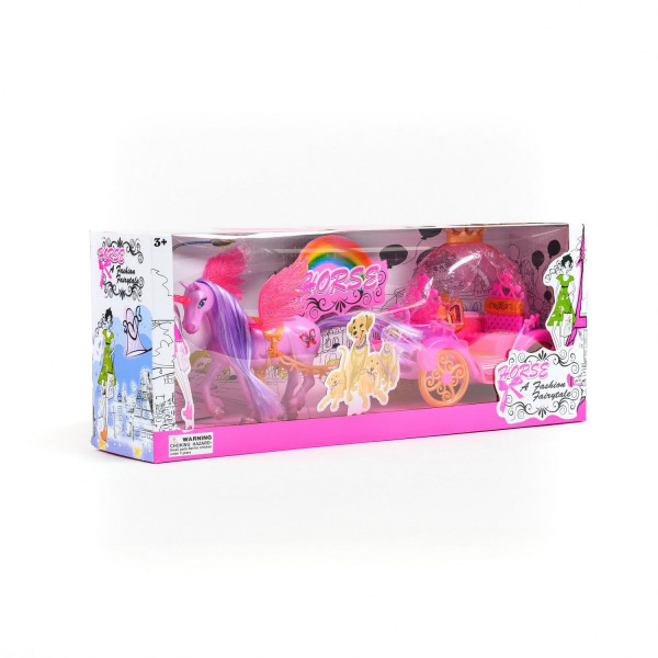 HK Mini igračka set konjić sa kočijom, roze