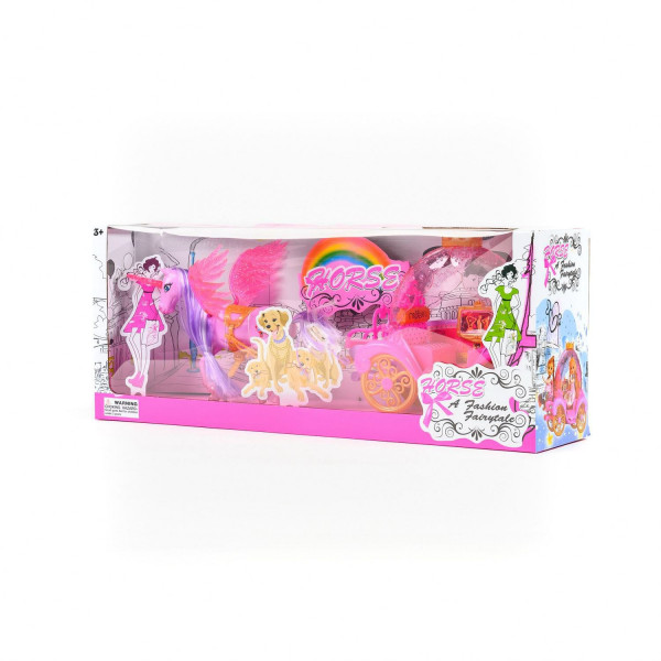 HK Mini igračka set konjić sa kočijom, roze