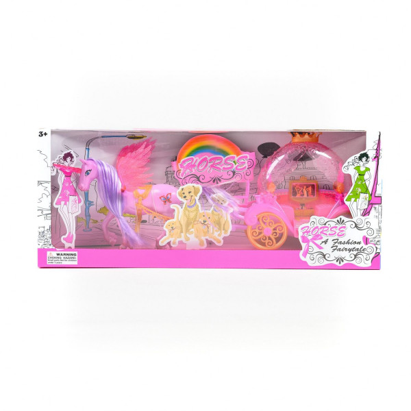 HK Mini igračka set konjić sa kočijom, roze