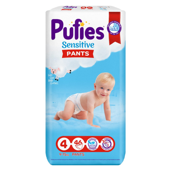 Pufies pelene pants sensitive 4 maxi 9-15kg 46kom 