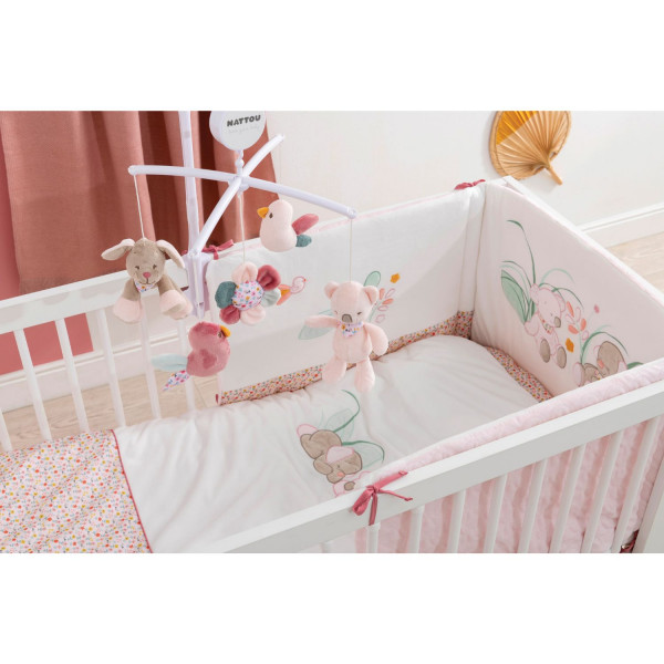 Nattou muzička vrteška sa plišanim igračkama, roze