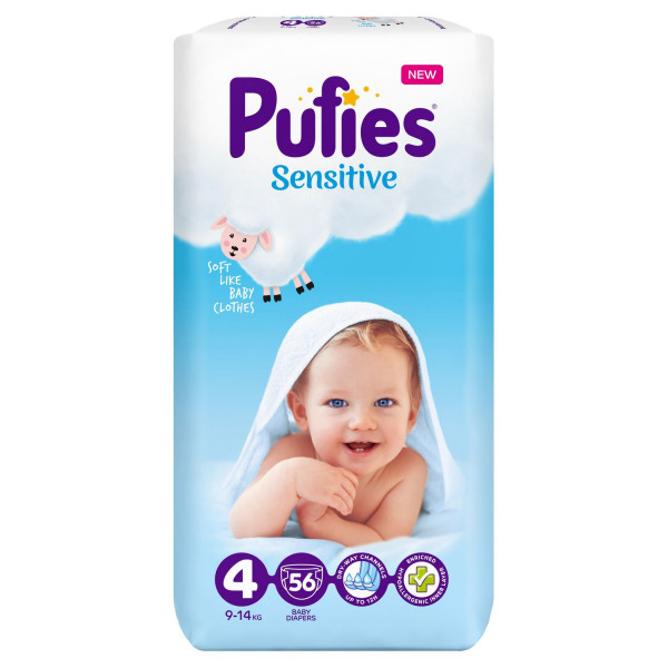 Pufies pelene sensitive MP 4 maxi 9-14kg 56 kom 