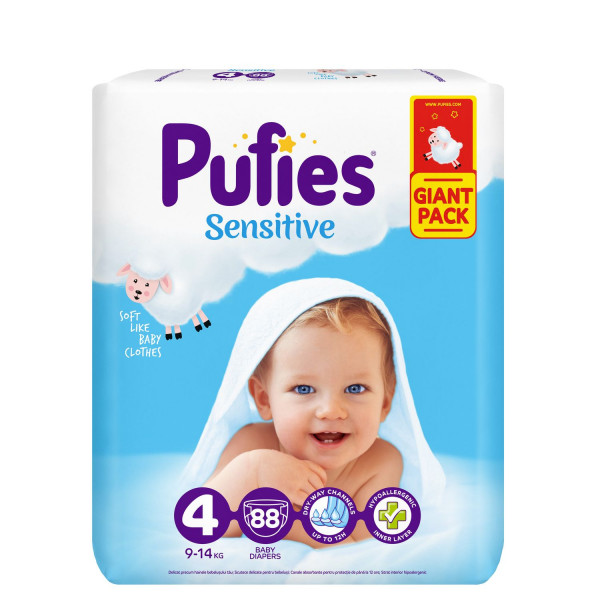 Pufies pelene sensitive BP 4 maxi 9-14kg 88kom 