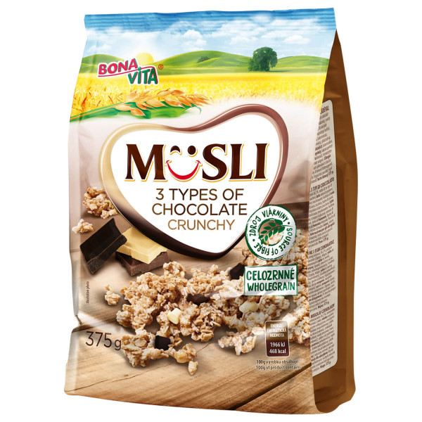 Bonavita crunch musli tri vrste čokolade 375g 