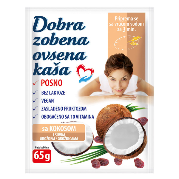 Dobra zobeno ovsena kaša kokos i suvo grožđe 65g 