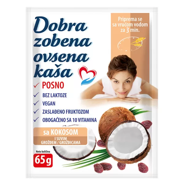 Dobra zobeno ovsena kaša kokos i suvo grožđe 65g 