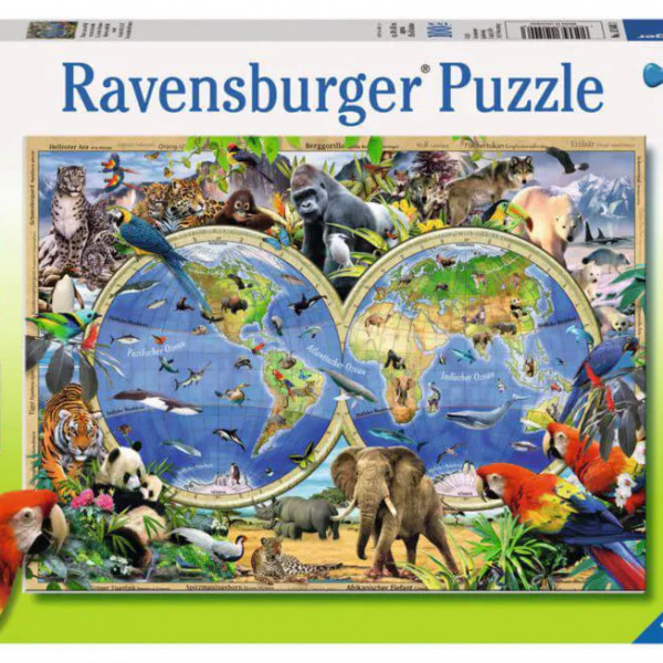 Ravensburger puzzle Mapa sveta sa zivotinjama