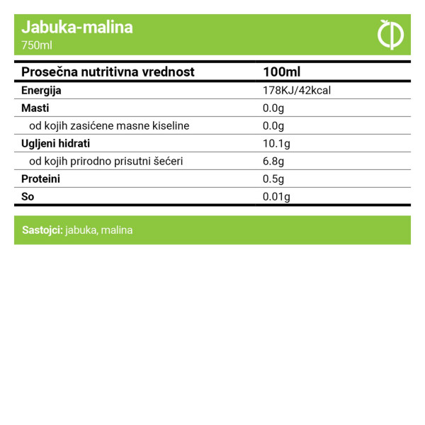 Cold pressok malina jabuka hladno ceđeni sok 750ml