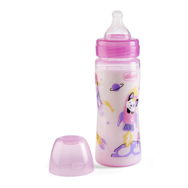 Chicco WB plastična flašica 330ml, silikon, roze