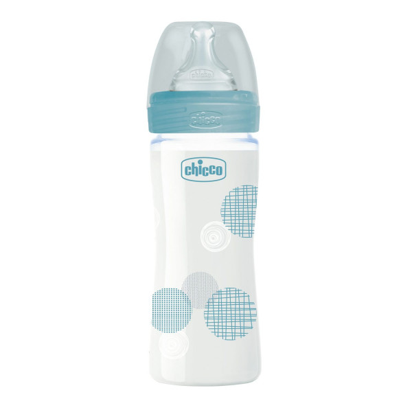 Chicco WB staklena flašica 240ml, silikon, plava 