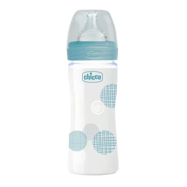 Chicco WB staklena flašica 240ml, silikon, plava