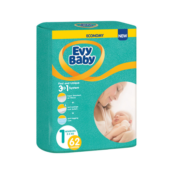 Evy baby pelene twin 1 newborn 2-5kg 62kom 3u1 