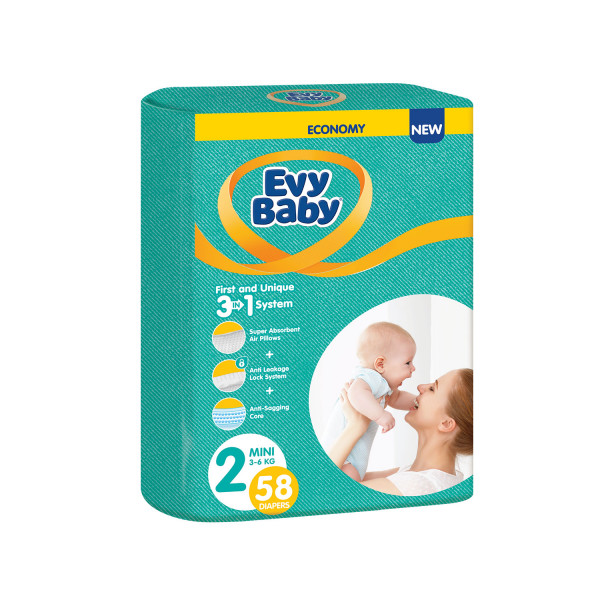 Evy baby pelene twin 2 mini 58kom 3-6kg 3 u 1 