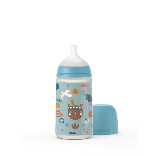 Suavinex flašica srednji protok 270ml, plava, 3m+