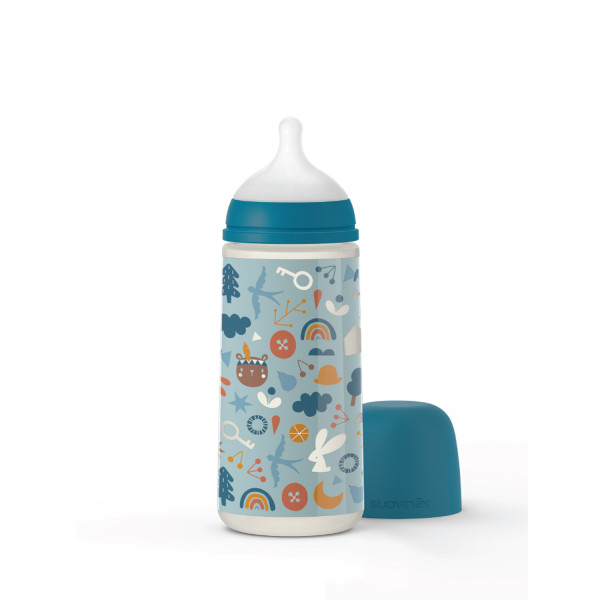 Suavinex flašica brzi protok, 360ml, plava,6m+