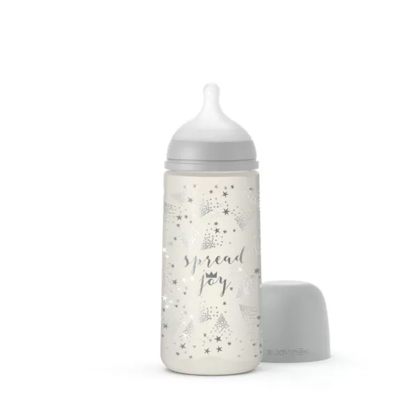 Suavinex flašica brzi protok, 360ml, siva, 6m+