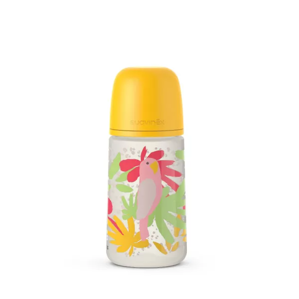 Suavinex flašica srednji protok 270ml, žuta,3m+