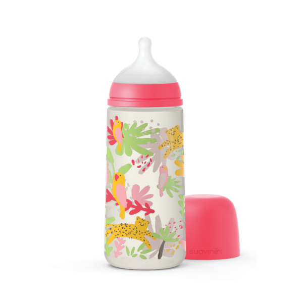 Suavinex flašica brzi protok, 360ml, roze,6m+