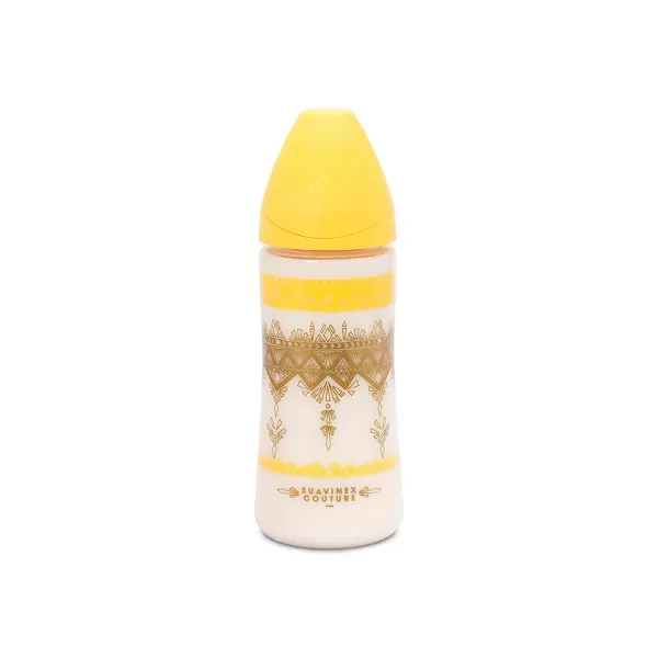Suavinex flašica brzi protok 360ml, žuta, 4m+ 