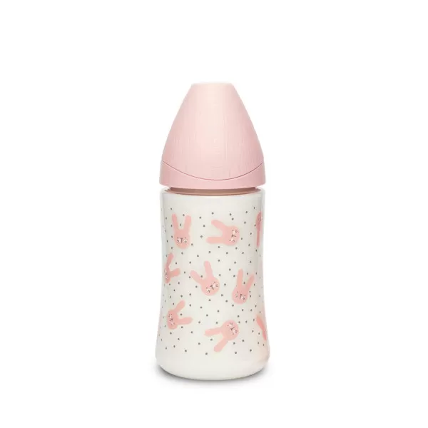 Suavinex flašica stakl 3 protoka 270ml roze 0m+ 