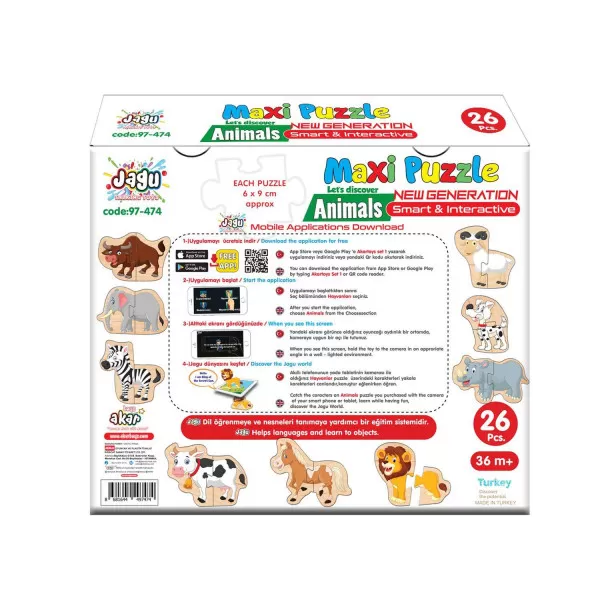 Maxi puzzle 26el. - životinje sa aplikacijom