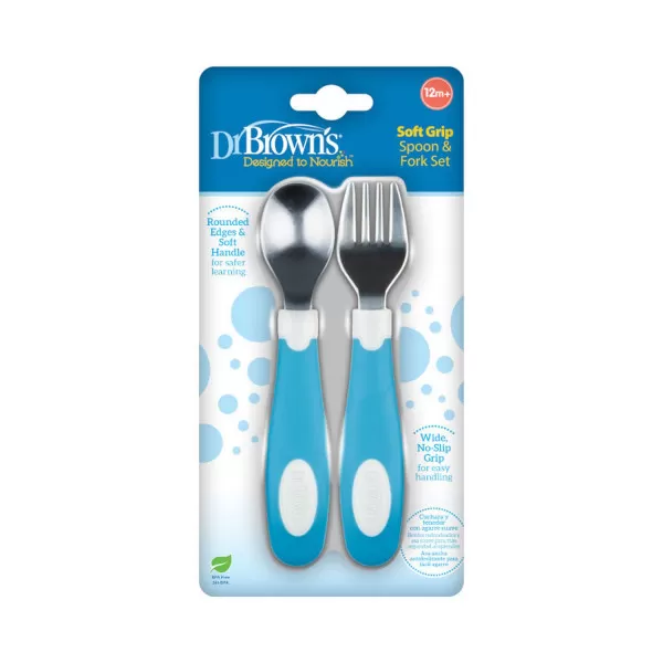 Dr.Browns set kašika i viljuška, plavo bela