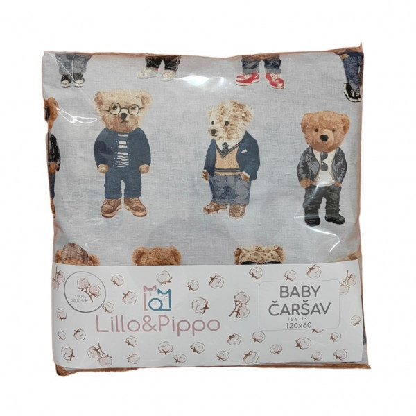 Lillo&Pippo čaršav lastiš, Medvedi, 60x120cm 