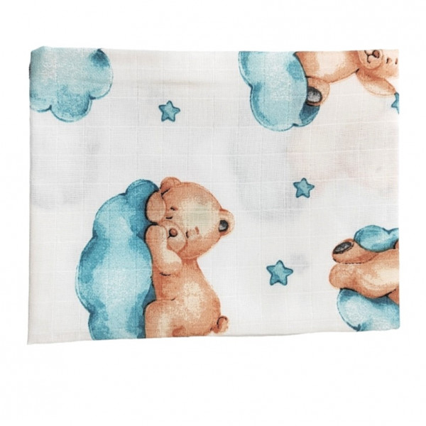 Lillo&Pippo muslin pelena 75x75cm,Meda oblak plavi 