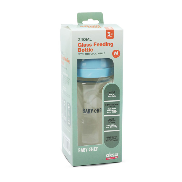 Baby Chef flašica staklena 240ml, plava 
