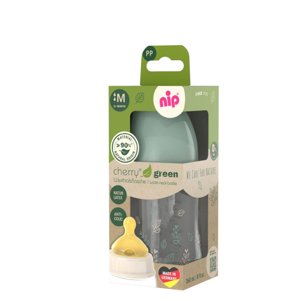 Nip Green PP flašica zelena 260ml 0m+,M protok 