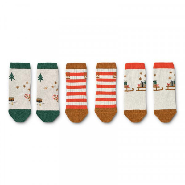 Liewood Silas sokne 3pcs,Holiday / Sandy mix 
