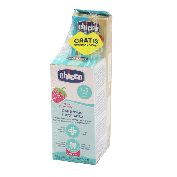 Chicco kopak bamboo četkica+Chicco pasta jagoda 