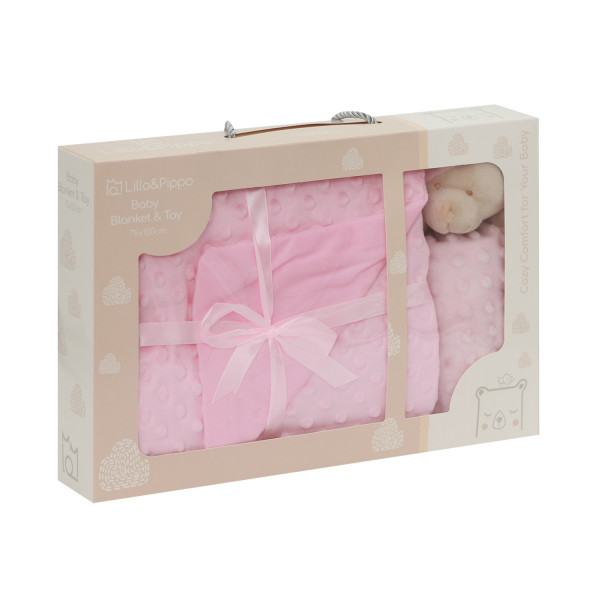 Lillo&Pippo set ćebe i plišana igračka, roze 