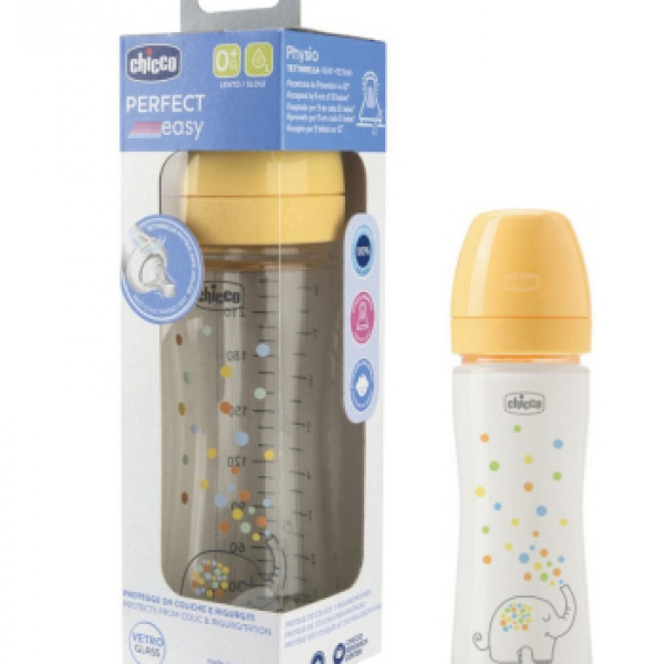 Chicco PE staklena flašica,uni,silikon,240ml 