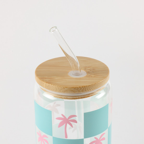 Be Cute Staklena čaša sa slamčicom, palme 
